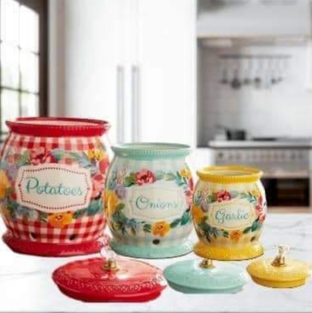 ❤️ New Pioneer Woman Sweet Romance Gingham Potatoe, Onion & Garlic Keepe…